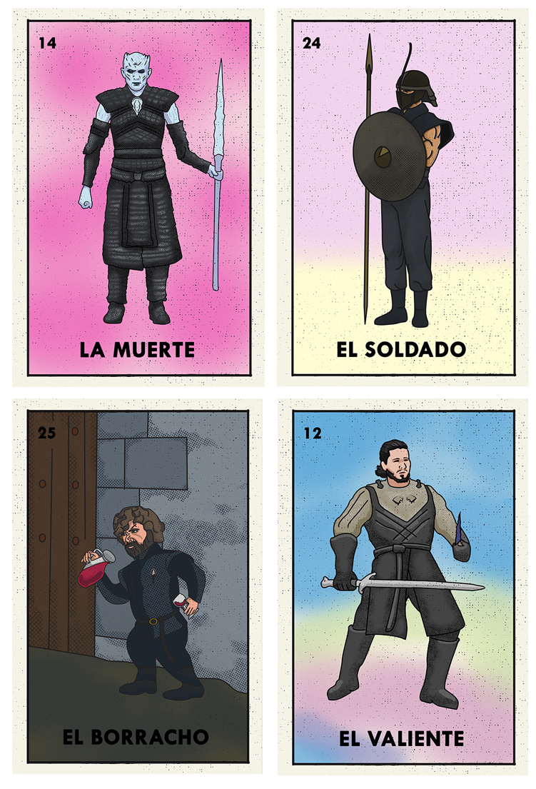 Game of Thrones Loteria Cards, La Muerte, El Valiente, El Borracho, El Soldado